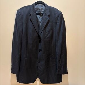 HUGO BOSS Mens Charcoal Pinstripe Wool Suit Blazer Jacket Super 120 Made USA 46L